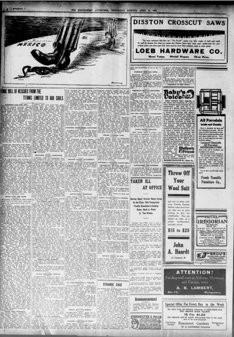 The Montgomery Advertiser du 17/04/1912
